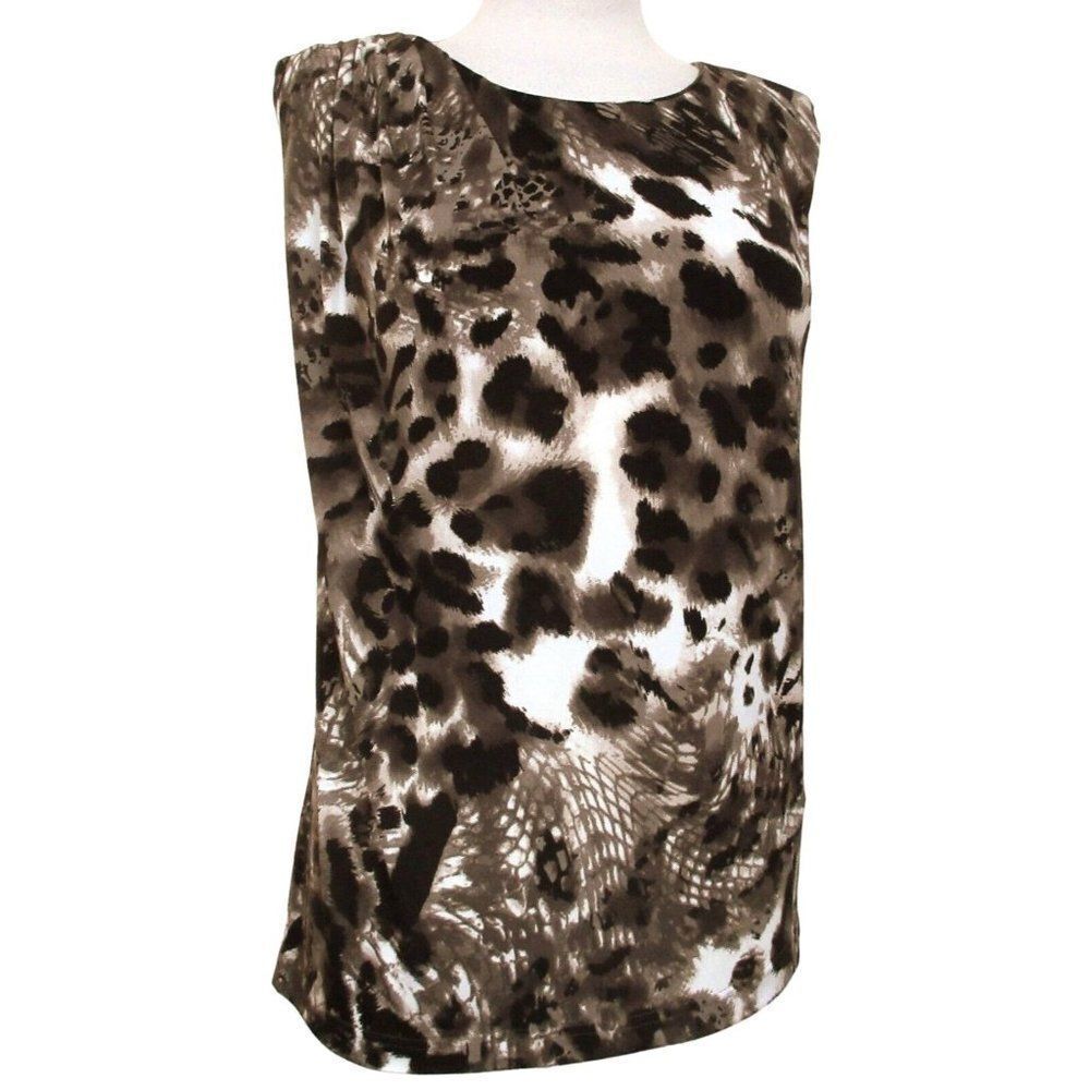 Kenneth Cole Animal Print Slim Fit Pullover Sleeveless Top Padded Shoulders Sz S